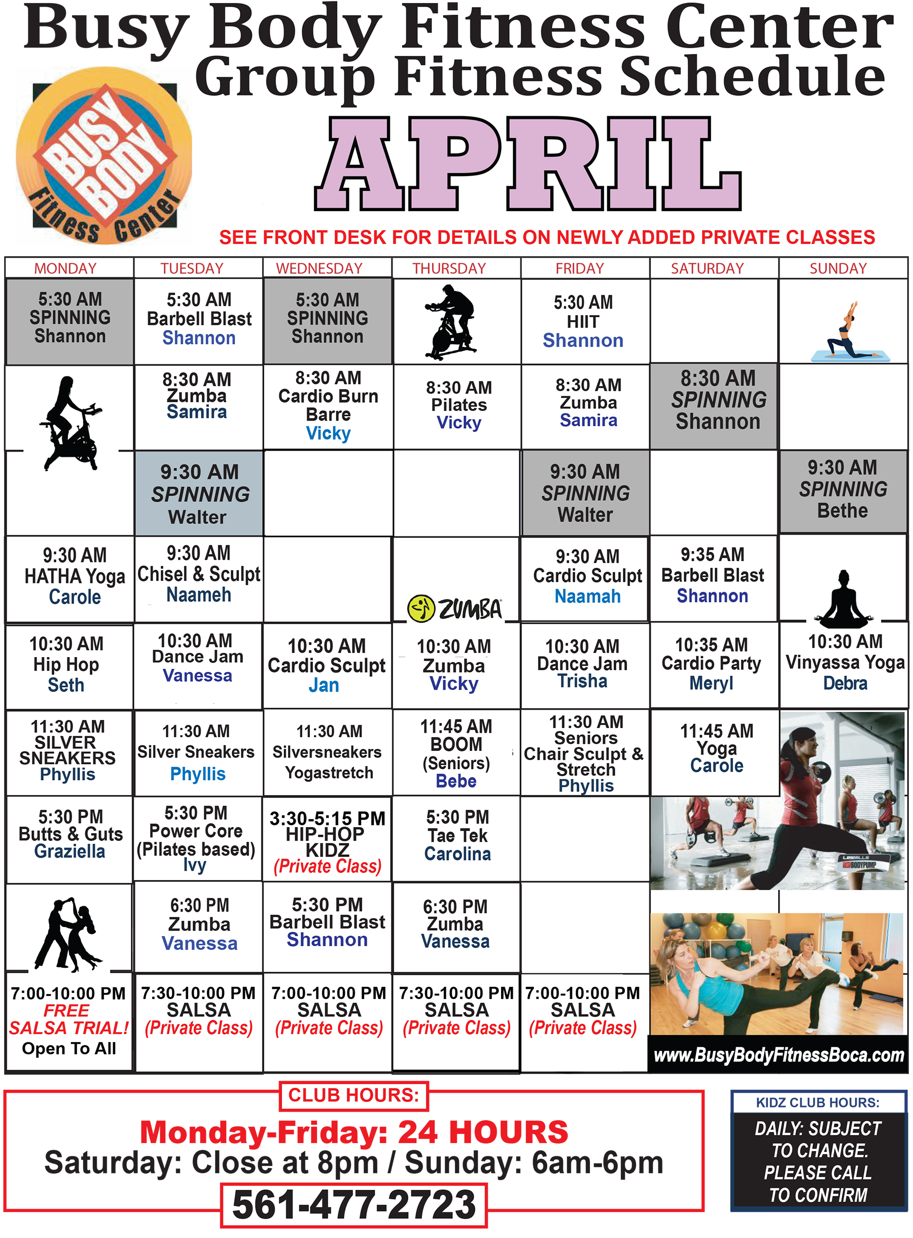 Group Fitness Class Schedule for Busy Body Fitness Center West Boca - April 2024